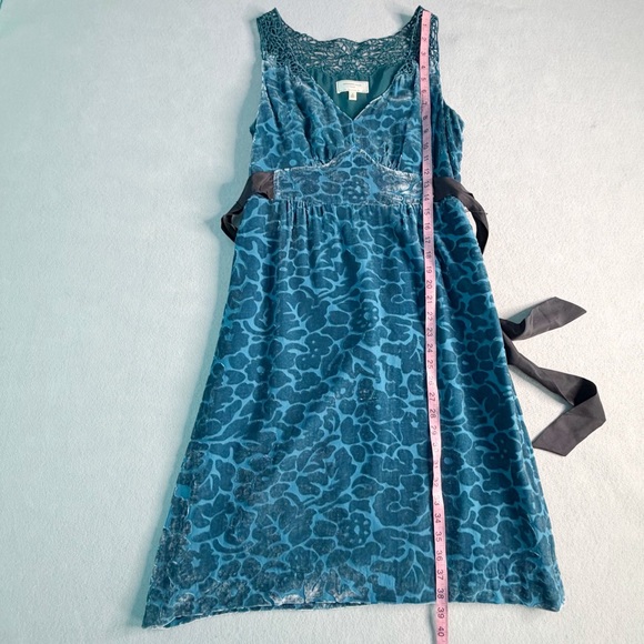 ANTHROPOLOGIE MOULINETTE SOEURS VELVET DRESS SIZE 4 TEAL BURNOUT FLORAL COQUETTE - Picture 7 of 10